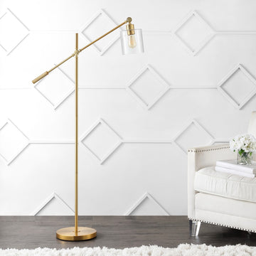 Kathryn Classic 60" Iron/Seeded Glass Adjustable Head Modern LED Floor Lamp - JONATHAN Y